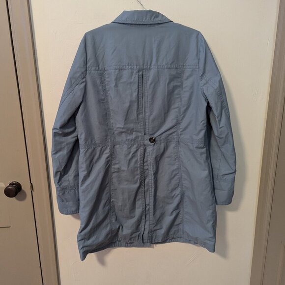 Eddie Bauer Trench Rain Coat Weatheredge Long Knee Length Blue Size Large - Picture 2 of 8